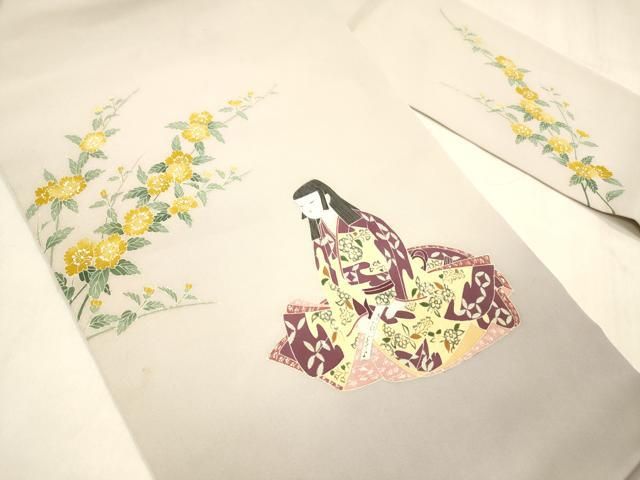 平和屋着物 塩瀬 九寸名古屋帯 友禅 女人枝花文 正絹 cm