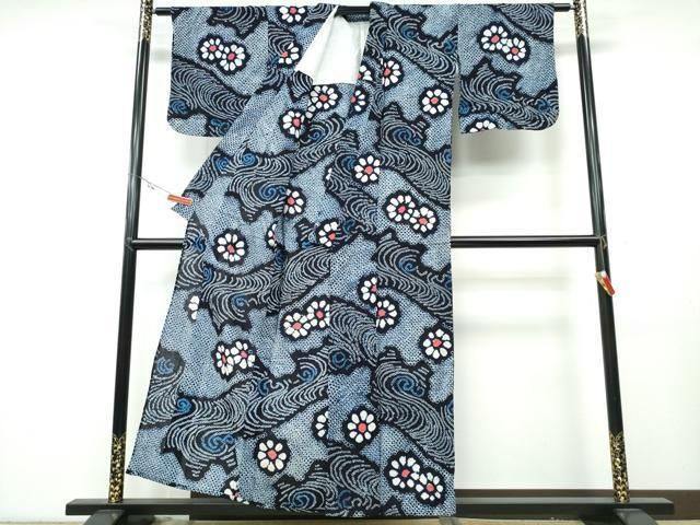 平和屋着物∴夏物 浴衣 有松鳴海絞り 立波舞花文 綿 ng