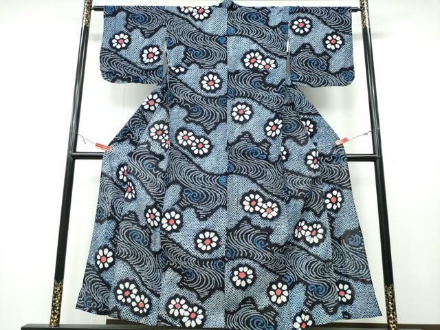 平和屋着物∴夏物 浴衣 有松鳴海絞り 立波舞花文 綿 ng