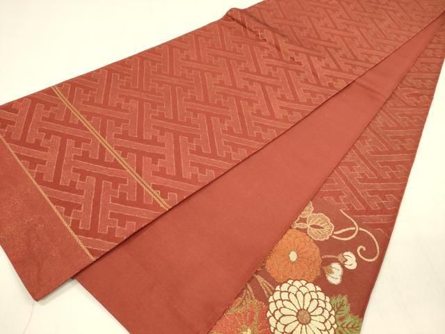 平和屋着物●1854年創業　帯屋捨松　太鼓柄袋帯　唐織　草花文　金糸　証紙付き　上代28万　正絹　逸品　DABA0592cm 平和屋着物○1854年創業 帯屋捨松 太鼓柄袋帯 唐織 草花文 金糸 証紙