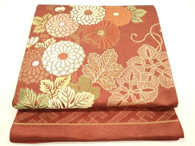 平和屋着物○1854年創業 帯屋捨松 太鼓柄袋帯 唐織 草花文 金糸 証紙