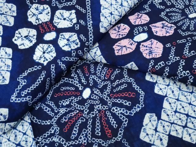 平和屋着物∴夏物 浴衣 有松鳴海絞り 枝椿花文 綿 ng