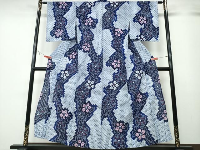 平和屋着物∴夏物 浴衣 有松鳴海絞り 枝椿花文 綿 ng