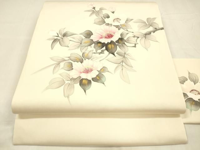 平和屋着物 内山晴祥 手描き 塩瀬 九寸名古屋帯 枝花文 金彩 正絹 cm