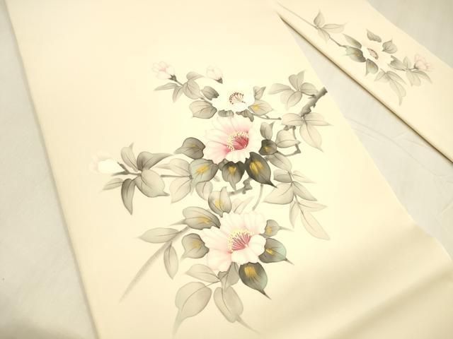 平和屋着物 内山晴祥 手描き 塩瀬 九寸名古屋帯 枝花文 金彩 正絹 cm