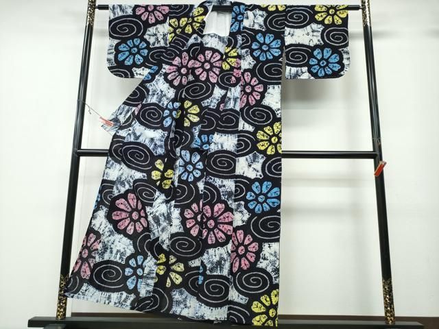 平和屋着物∴夏物 浴衣 有松鳴海絞り 流水舞花文 綿 ng