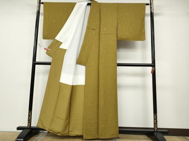  平和屋着物 上質な色無地 花唐草地紋 菜種油色 正絹 ut 色無地 着物