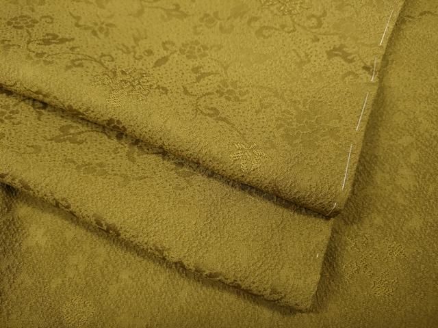 平和屋着物 上質な色無地 花唐草地紋 菜種油色 正絹 ut