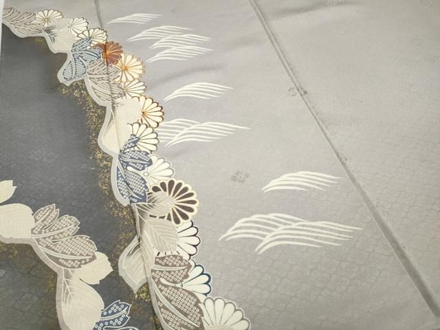 平和屋着物○訪問着 駒刺繍 立波舞花文 金彩 正絹 逸品 未使用