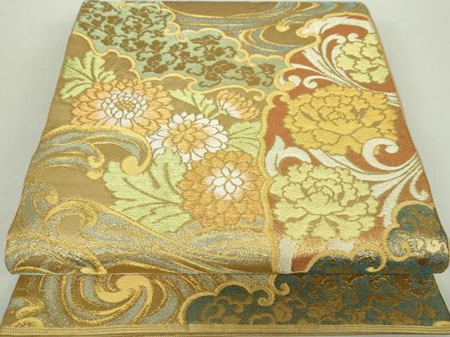 平和屋着物 西陣 川島織物 六通柄 本袋帯 立波花文 金銀糸 正絹 ps