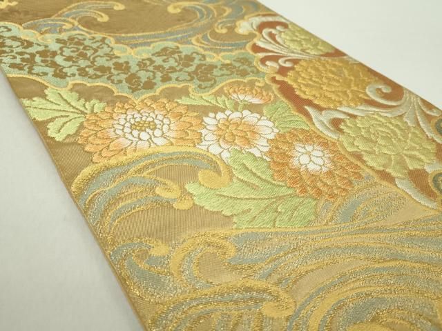 平和屋着物 西陣 川島織物 六通柄 本袋帯 立波花文 金銀糸 正絹 ps