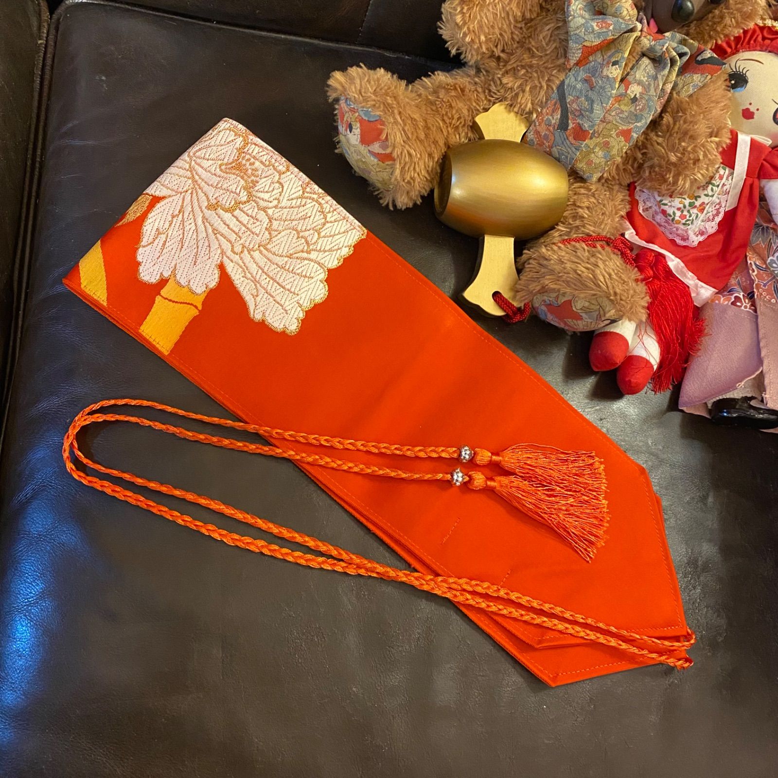  和洋折衷ワンピース 着物アンサンブル 名古屋帯サッシュベルト付き ハンドメイド レトロ 古着 遊び心あふれるレトロな柄 aKW-121 ワンピース チュニック ファッション