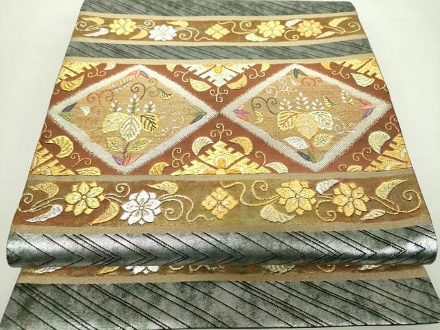 平和屋着物 銀座きしや 太鼓柄袋帯 花菱文 桐 金銀糸 引箔 正絹 ps