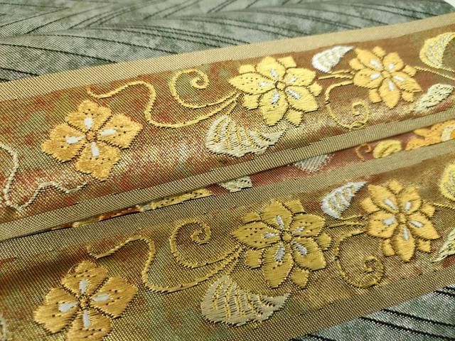 平和屋着物●銀座きしや　太鼓柄袋帯　花菱文　桐　金銀糸　引箔　正絹　逸品　DABA1283ps 平和屋着物○銀座きしや 太鼓柄袋帯 花菱文 桐 金銀糸