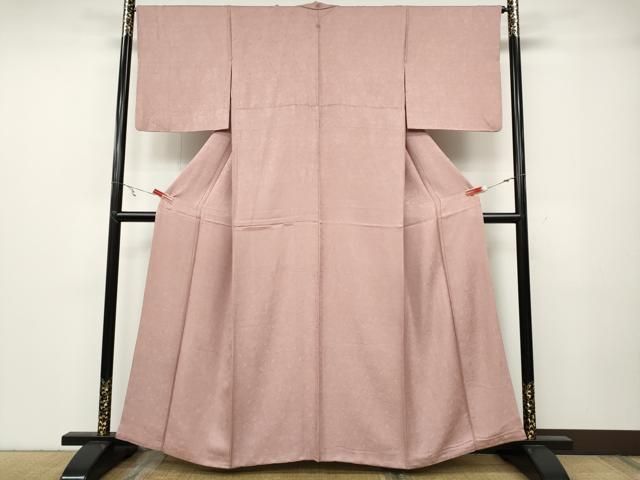 平和屋着物 上質な色無地 鳳凰花地紋 珊瑚色 正絹 ut