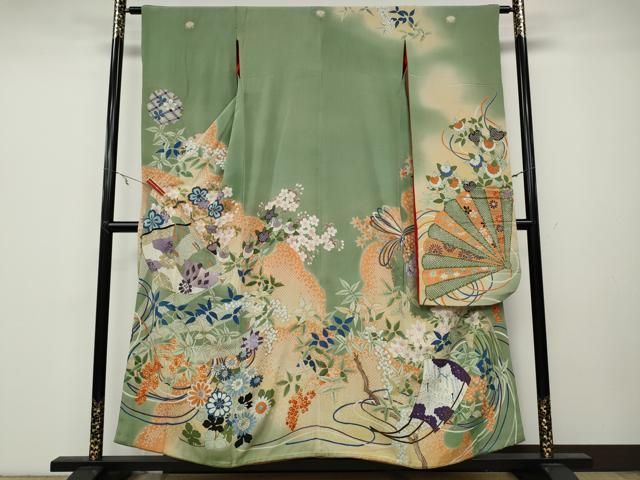 平和屋着物 アンティーク 大正ロマン 振袖 刺繍 几帳草花尽くし 金銀彩 正絹 ut