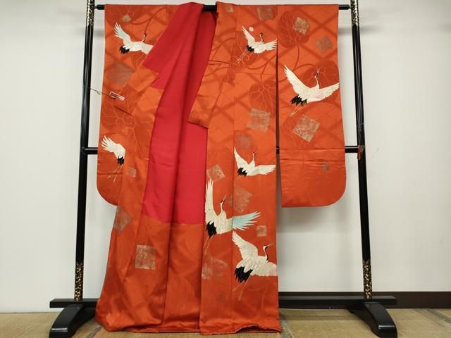 平和屋着物 アンティーク 大正ロマン 振袖 刺繍 飛鶴文 正絹 ut