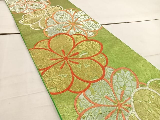 平和屋着物 西陣 川島織物 六通柄 本袋帯 梅花文 金糸 正絹 mz