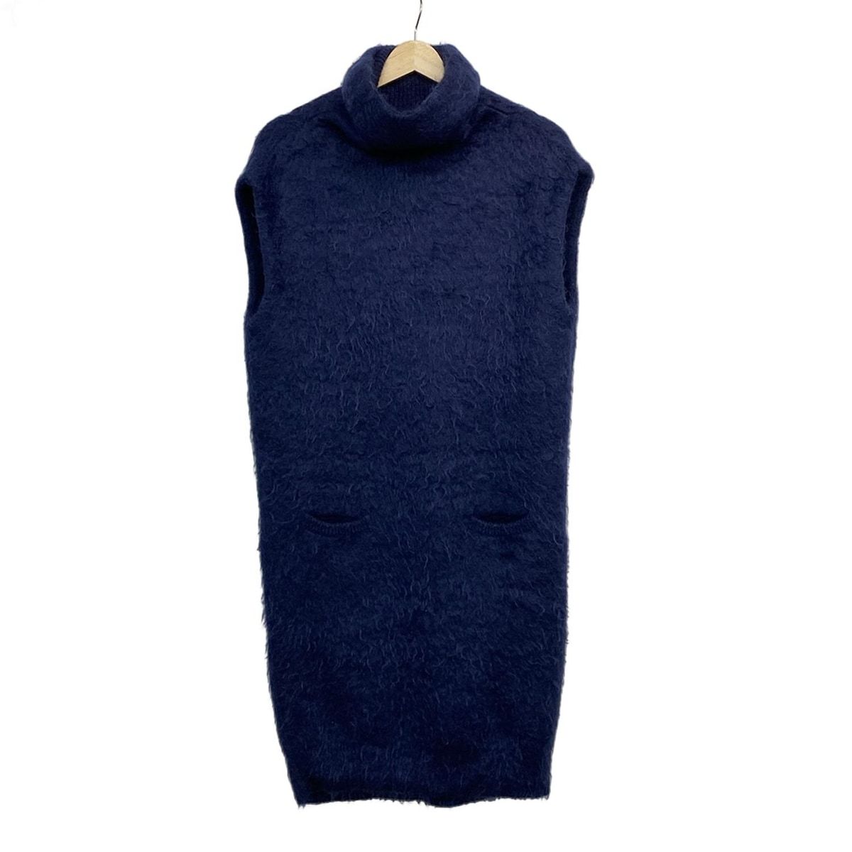 メゾンマルジェラ ワンピース サイズX S レディース ダークネイビー タートルネック ノースリーブ ひざ丈 ニット