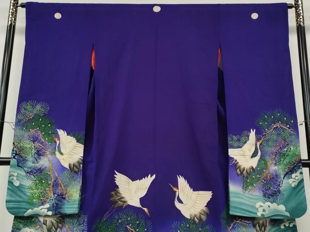 刺繍 立波飛鶴松文