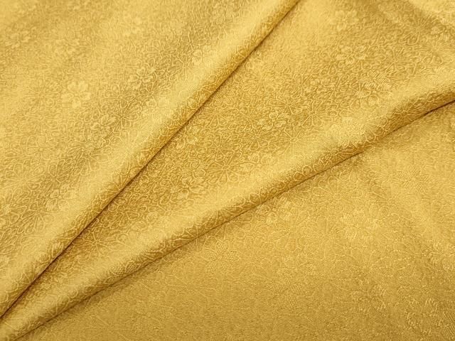 平和屋着物 上質な色無地 花尽くし地紋 山吹茶色 正絹 ud