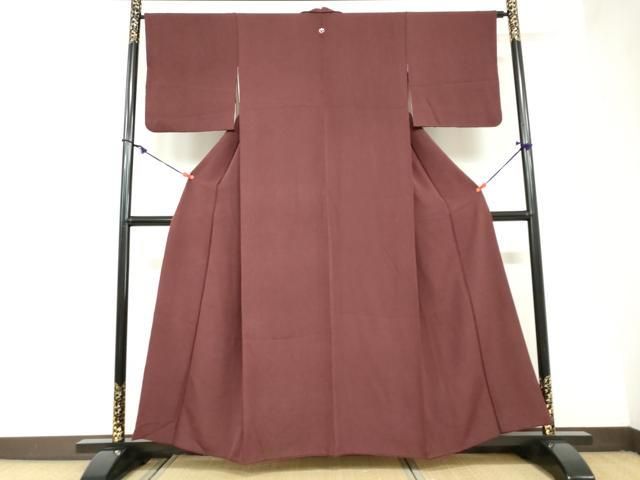 平和屋着物 上質な色無地 変わり縞地紋 葡萄茶色 正絹 ud