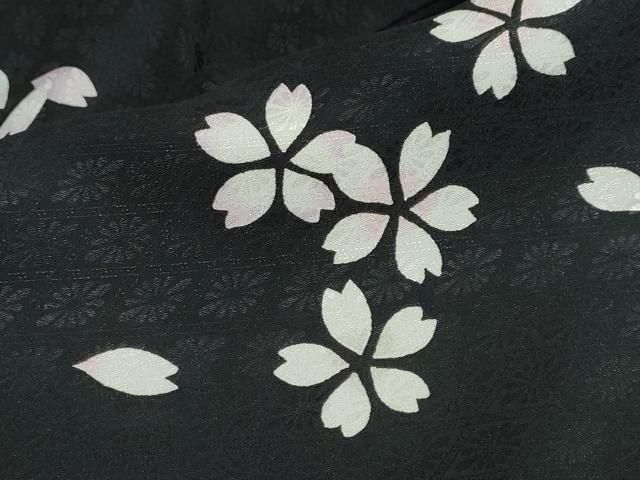  平和屋着物 小振袖 二尺袖 舞桜文 黒地 洗える着物 ud 振袖 着物