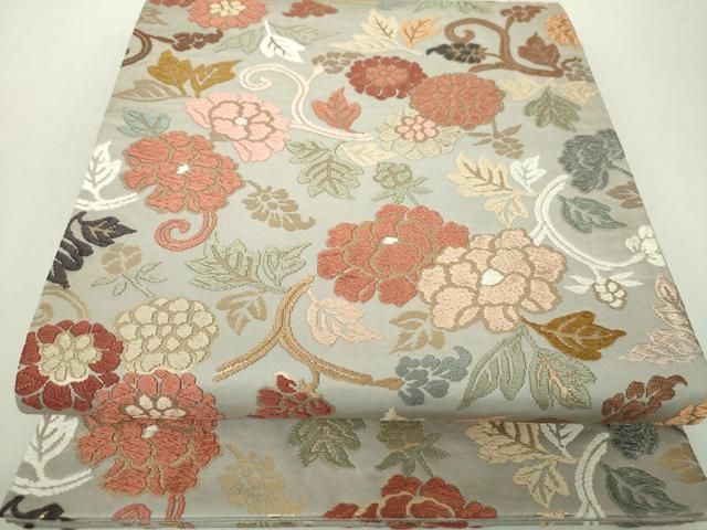 平和屋着物○六通柄袋帯 唐織 花唐草文 金糸 正絹 逸品 DABA1196ps