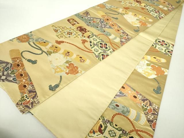 平和屋着物○六通柄袋帯 唐織 能衣雅楽文 金糸 正絹 逸品 DABA1197ps