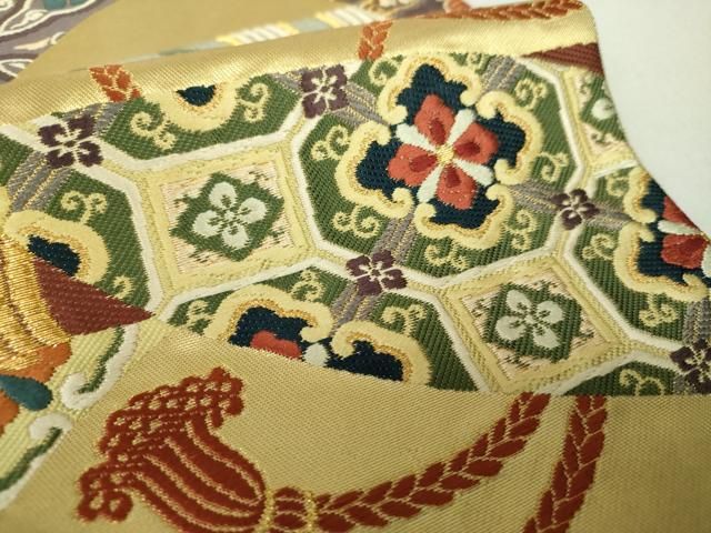 平和屋着物○六通柄袋帯 唐織 能衣雅楽文 金糸 正絹 逸品 DABA1197ps