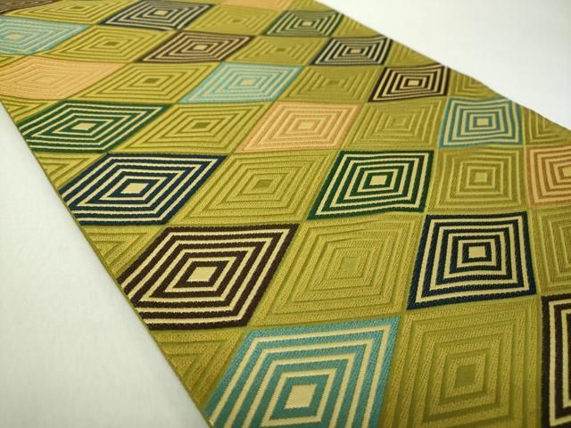 平和屋着物 西陣 白綾苑大庭 六通柄袋帯 唐織 菱繋ぎ 金糸 正絹 ps