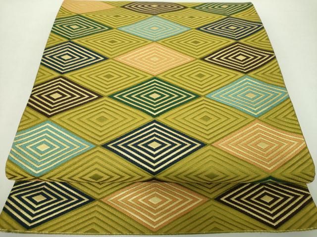 平和屋着物 西陣 白綾苑大庭 六通柄袋帯 唐織 菱繋ぎ 金糸 正絹 ps