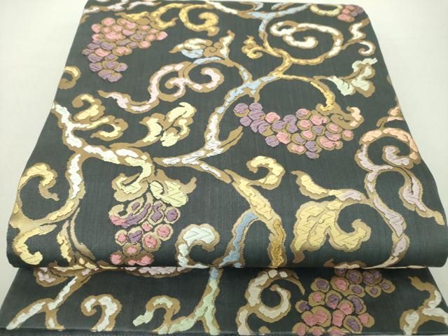 平和屋着物 六通柄袋帯 唐織 葡萄唐草文 金銀糸 正絹 ps