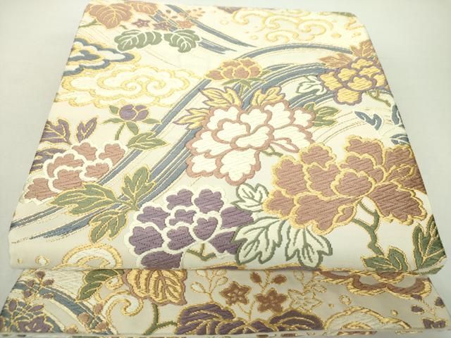 平和屋着物 坂下織物謹製 六通柄袋帯 錦繍綴唐織 彩花波雲文 金糸 正絹 ps