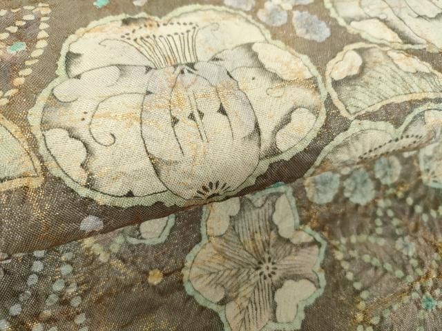 平和屋着物○太鼓柄袋帯 作家物 絞り 辻が花 金通し地 正絹 逸品