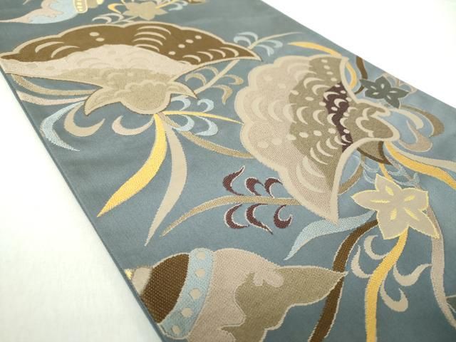 平和屋着物 六通柄袋帯 唐織 草花文 金糸 正絹 ps