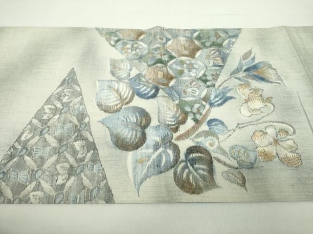  平和屋着物 太鼓柄袋帯 小千谷紬 刺繍 草花文 金糸 正絹 ps 袋帯 帯