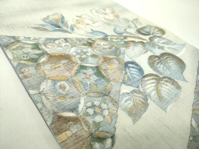 平和屋着物 太鼓柄袋帯 小千谷紬 刺繍 草花文 金糸 正絹 ps