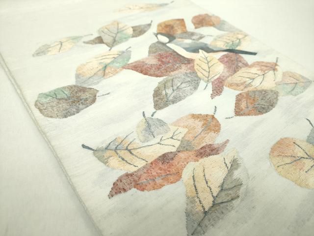 平和屋着物 太鼓柄袋帯 紬地 すくい織 休み鳥 舞葉文 正絹 ps