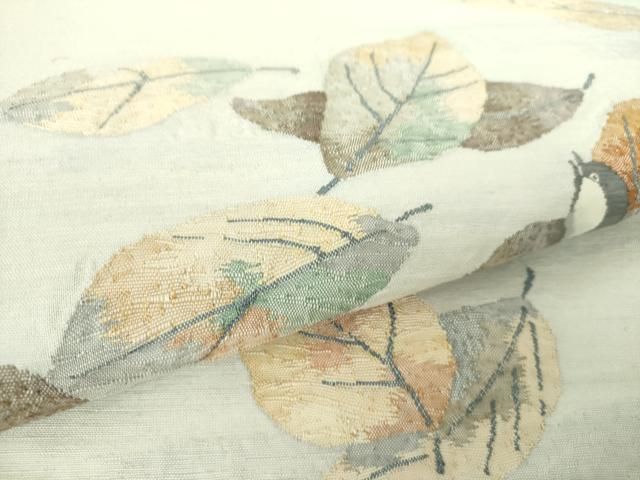  平和屋着物 太鼓柄袋帯 紬地 すくい織 休み鳥 舞葉文 正絹 ps 袋帯 帯