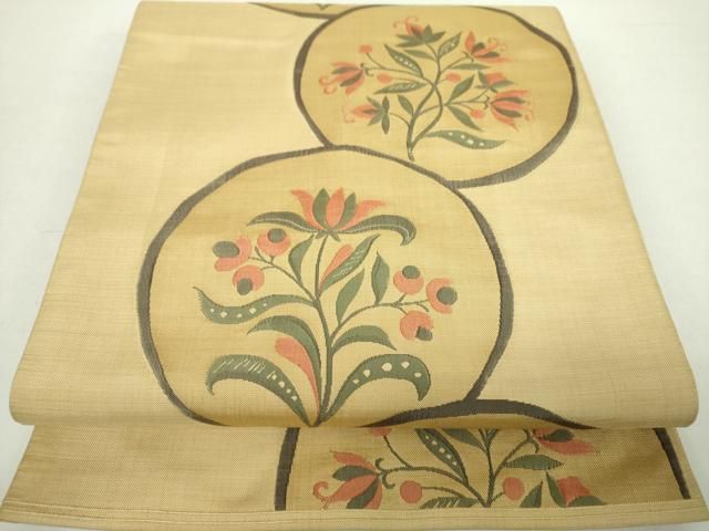 平和屋着物 名門木屋太 今河織物 六通柄 本袋帯 更紗花丸文 正絹 ps