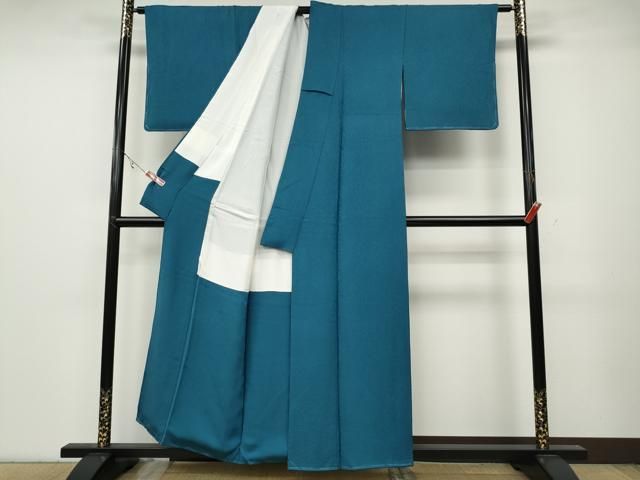  平和屋着物 上質な色無地 立波草花地紋 薄藍色 正絹 ut 色無地 着物