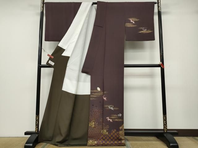 平和屋着物 ファッションデザイナー 花井幸子 訪問着 刺繍 跳兎 月 ススキ 十五夜 金彩 やまと誂製 ロング丈 正絹 ut