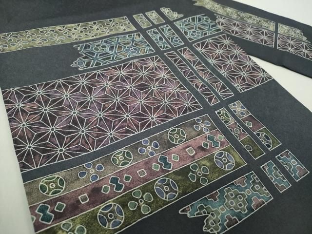 平和屋着物 京友禅作家 黒島敏 九寸名古屋帯 麻の葉花文 正絹 ps