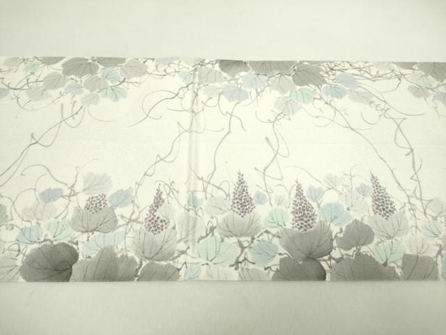 平和屋着物○着物作家 岡本龍三 九寸開き名古屋帯 手描き 蔦の葉葡萄文