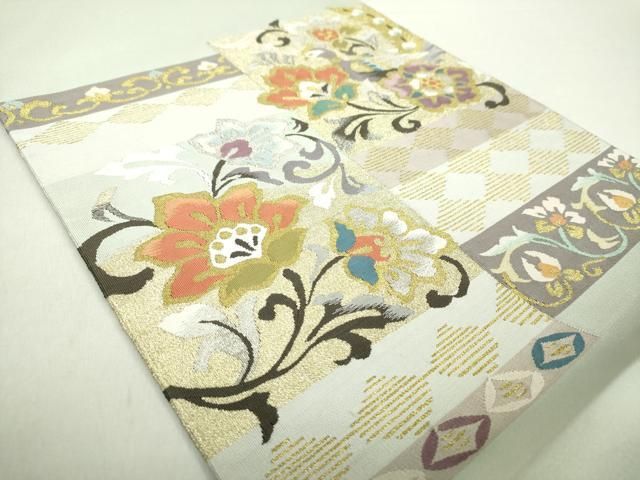 平和屋着物○爪掻き本綴れ 八寸名古屋帯 更紗花鳥文 金銀糸 正絹 逸品