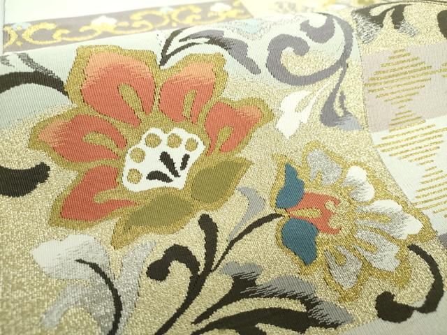  平和屋着物 爪掻き本綴れ 八寸名古屋帯 更紗花鳥文 金銀糸 正絹 ps 名古屋帯 帯