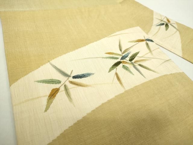 平和屋着物 九寸名古屋帯 手描き 草葉文 銀糸 正絹 ps