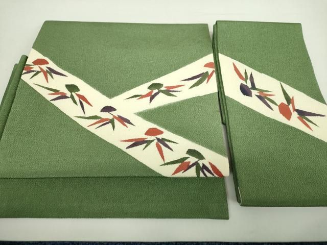 平和屋着物 つけ帯 型染 草花文 鬼しぼ縮緬 正絹 ps