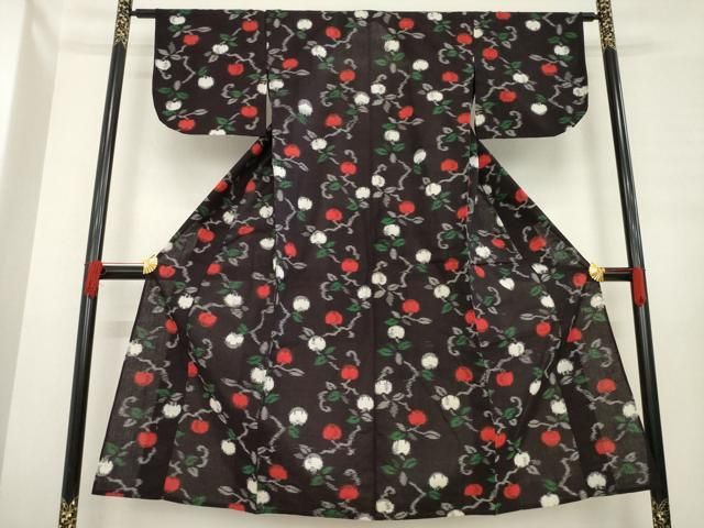 平和屋着物 久留米絣 単衣 成り物 黒地 綿 ck